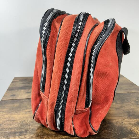 Vintage Soft Carry On Suitcase Bag Red With Black Trim Made In Korea 12 x 19 x 8 - Picture 12 of 14